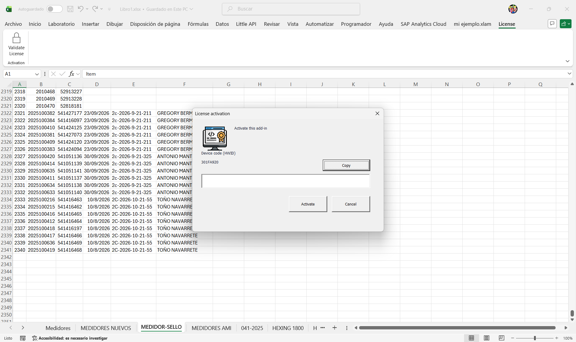 Classic VBA license form in Excel