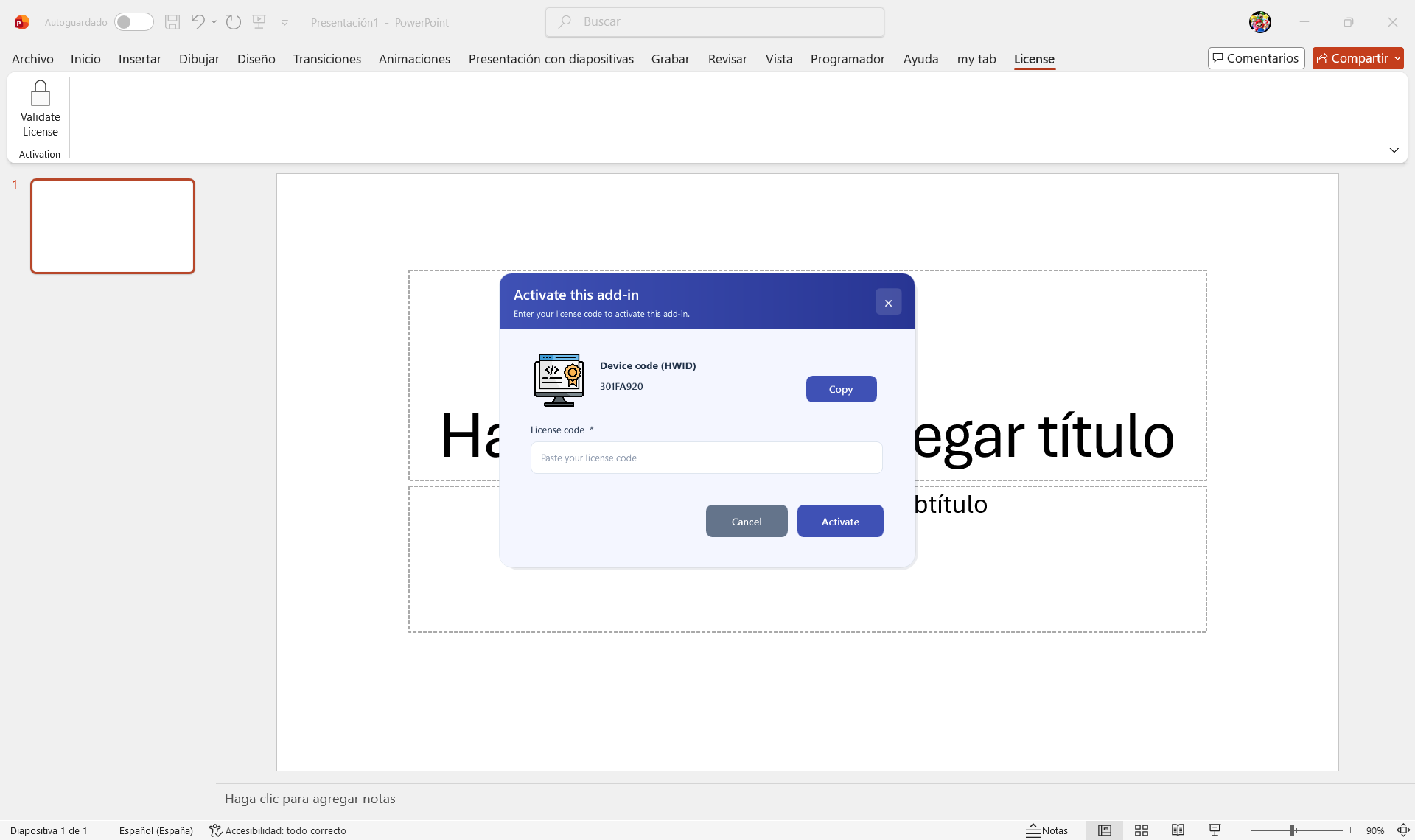 Licensed add-in activation in PowerPoint · PRO