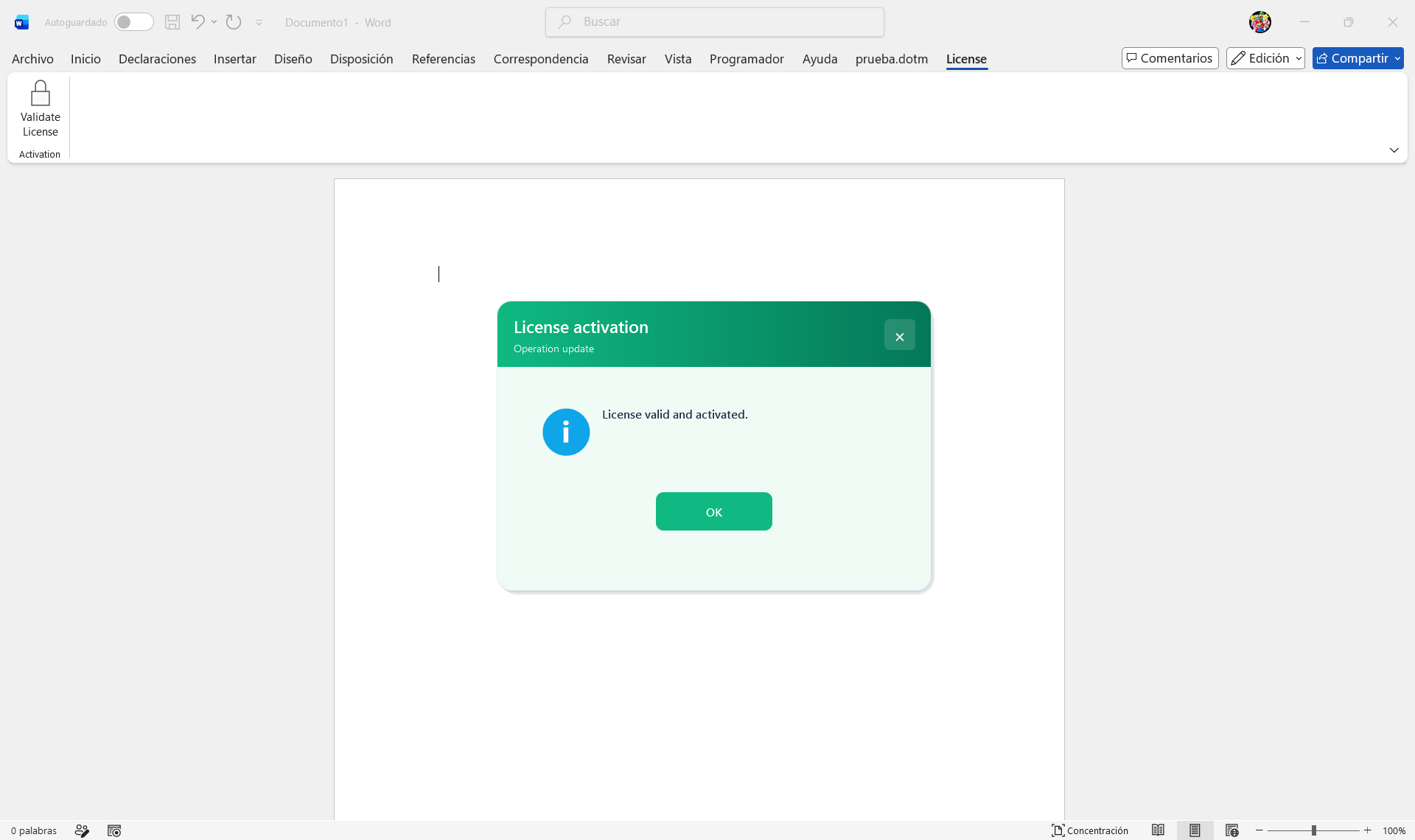 License validation in Word · PRO