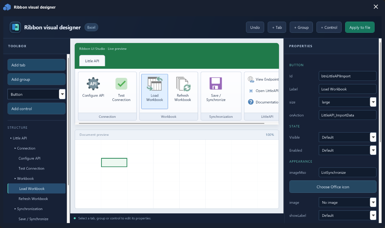 Ribbon UI Studio v4 Ribbon Visual Designer