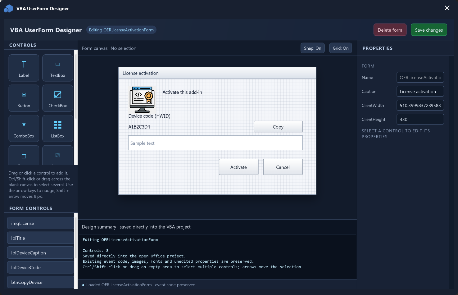 VBA UserForm Designer · Community + PRO